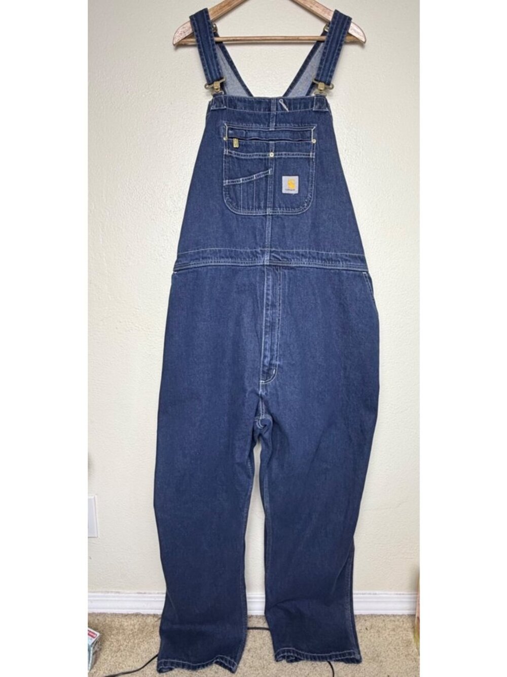 Carhartt Mens Loose Fit Denim Bib Overalls Blue Workwear 50x30
